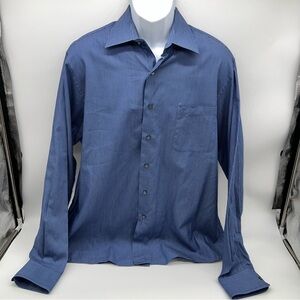 Calvin Klein Men's Navy Pinstriped 100% Cotton Dress Shirt-Size XL-17  36/37